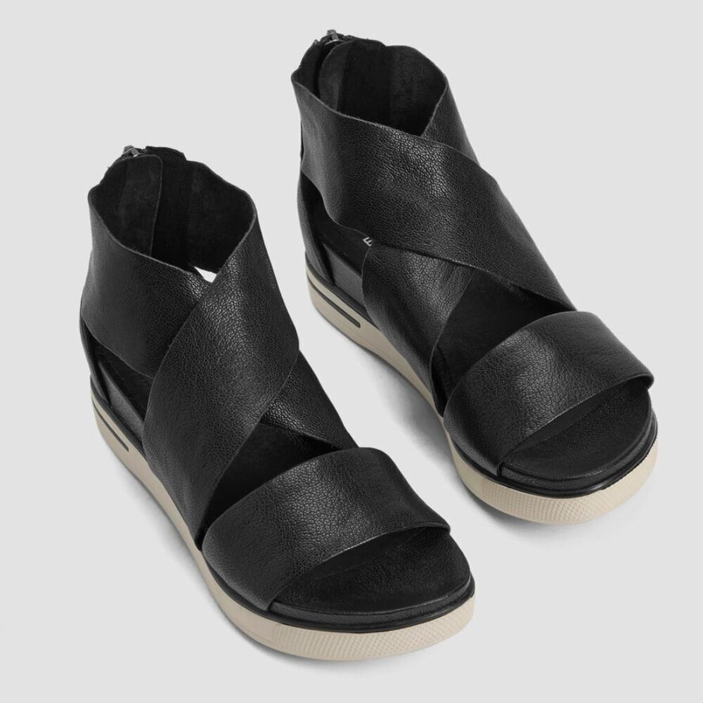 Eileen Fisher Black Leather Sport Tumbled Sneaker Sandals 7